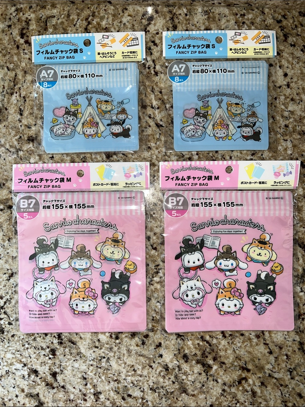 Daiso Sanrio Pastel Character Zip Bag Set - Pink & Light Blue cute cats